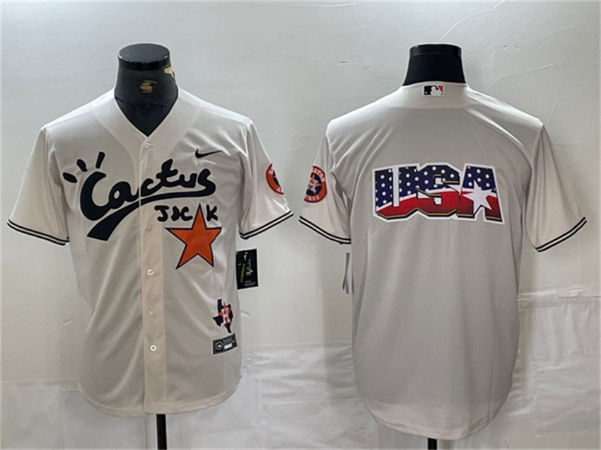 Men's Cream Houston Astros Team Big Logo Cactus Jack Vapor Premier Limited Stitched Baseball Jersey